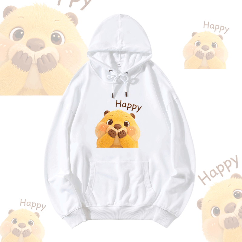 HAPPYカピバラ グラフィックModakawaルーズ コットンブレンド フーディー - White - 5XL - image 1