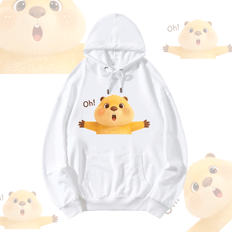 OH カピバラ グラフィックModakawaルーズ コットンブレンド フーディー - White - 5XL - image 1
