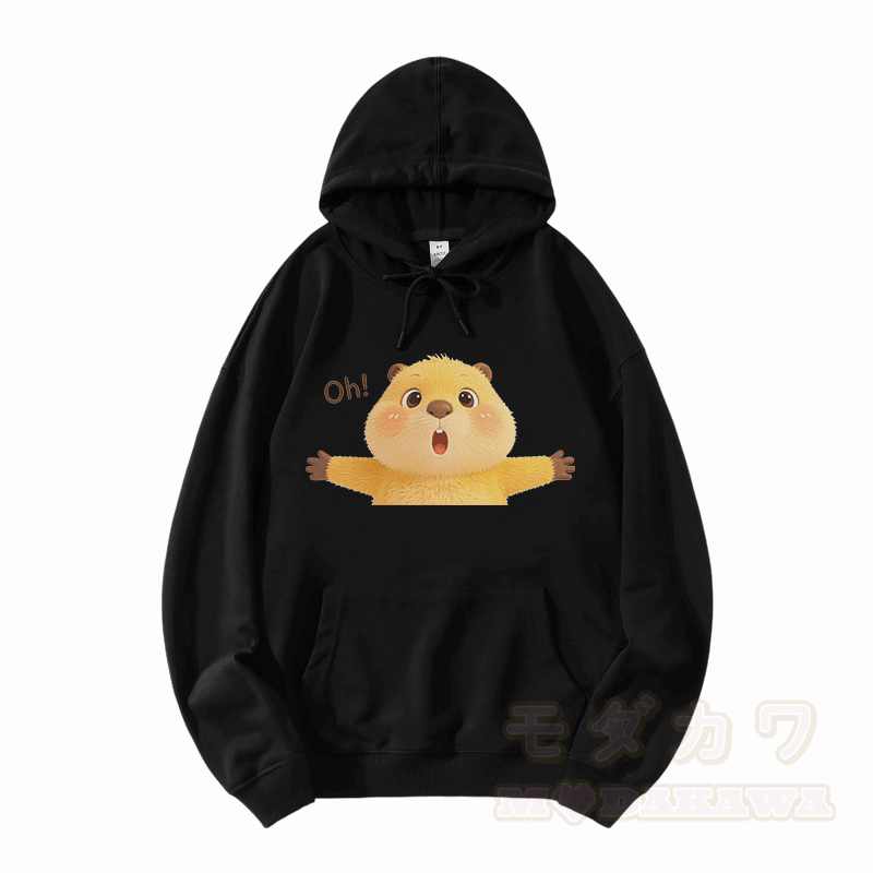 OH カピバラ グラフィックModakawaルーズ コットンブレンド フーディー - 黒 - 5XL - image 3