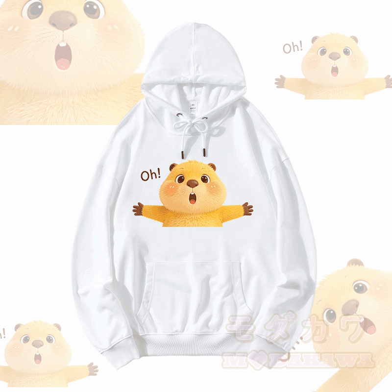 OH カピバラ グラフィックModakawaルーズ コットンブレンド フーディー - 白 - 5XL - image 1
