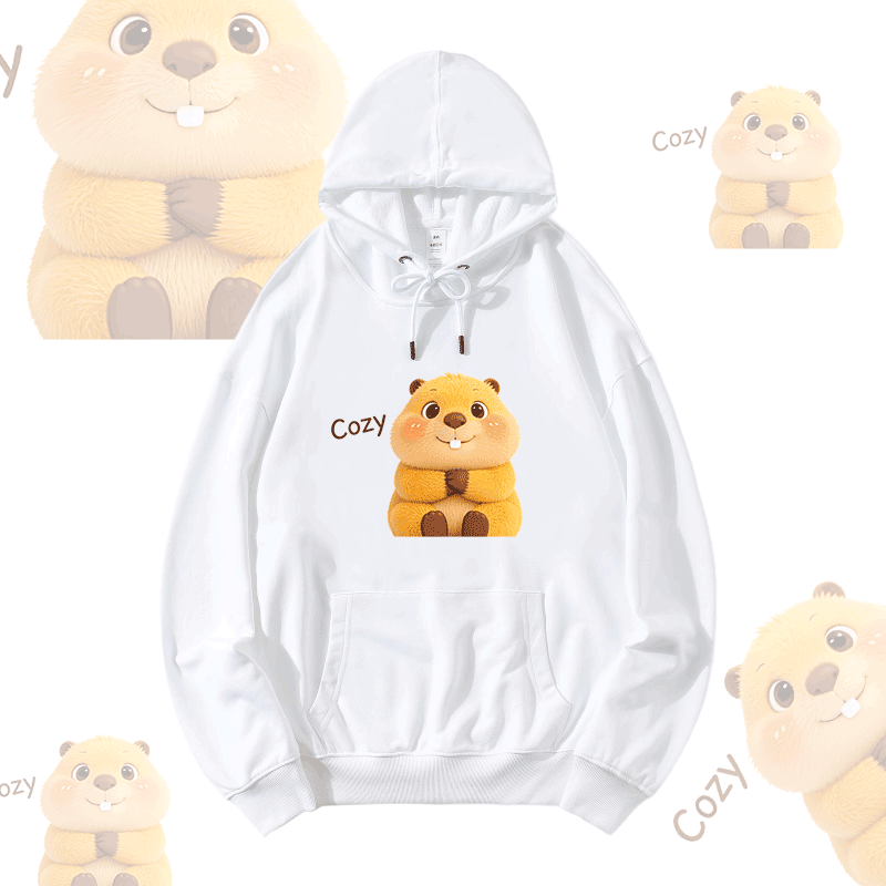 COZY カピバラ グラフィックModakawaルーズ コットンブレンド フーディー - White - 5XL - image 1