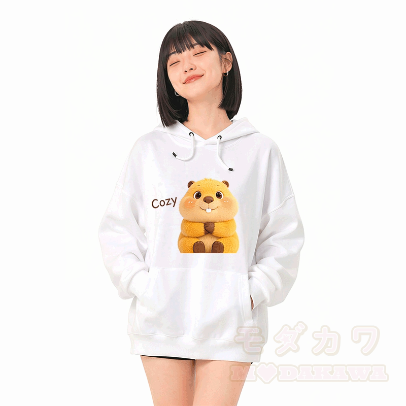 COZY カピバラ グラフィックModakawaルーズ コットンブレンド フーディー - image 2