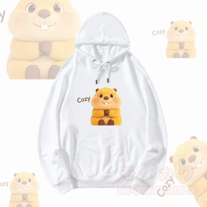 COZY カピバラ グラフィックModakawaルーズ コットンブレンド フーディー - 白 - 5XL - image 1
