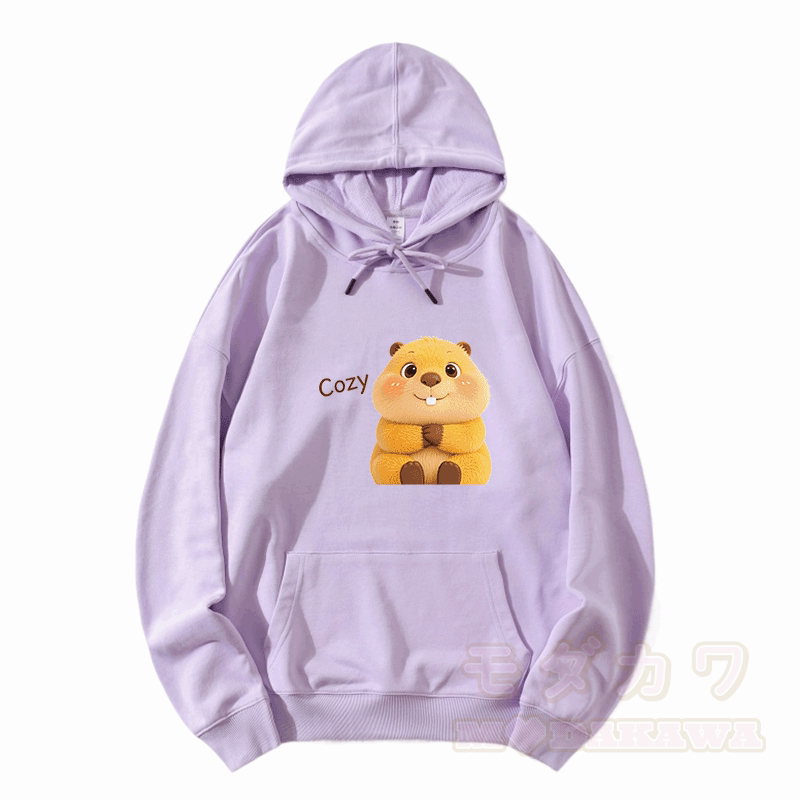 COZY カピバラ グラフィックModakawaルーズ コットンブレンド フーディー - 薄紫色 - 5XL - image 5