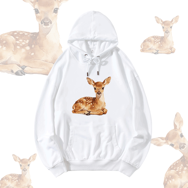 かわいい子鹿柄のModakawaゆったりコットンブレンドパーカー - White - 5XL - image 1