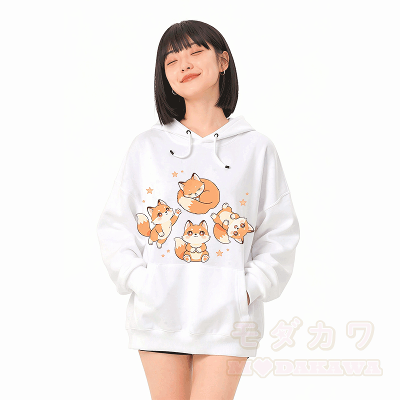 かわいいキツネ柄のModakawaゆったりコットンブレンドパーカー - image 2