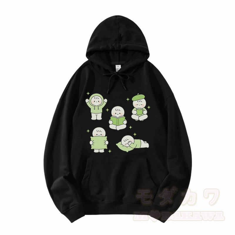 かわいいキャラクター柄入りModakawaゆったりコットン混パーカー - 黒 - 5XL - image 3