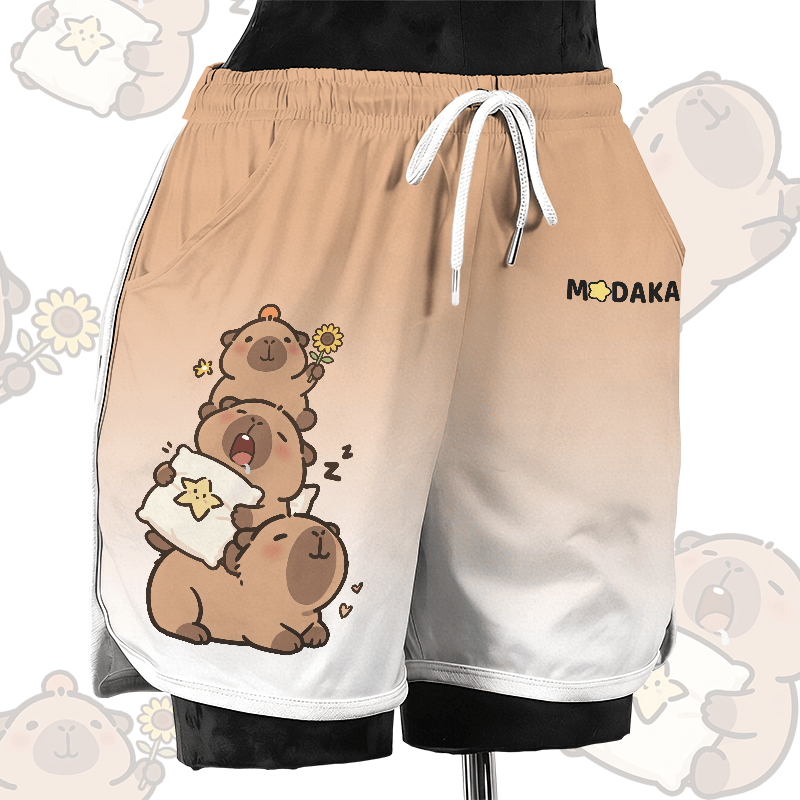 かわいいカピバラ柄のModakawaカジュアルショーツ - Brown - 4XL - image 1