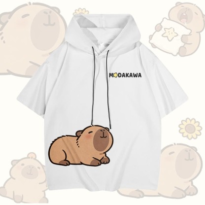 かわいいカピバラ柄のModakawa半袖パーカー - White - 3XL - image 1