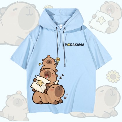 カピバラスタックグラフィックModakawa半袖パーカー - Sky Blue - 3XL - image 1