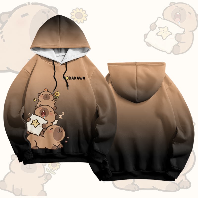 カピバラスタックグラフィックModakawaプルオーバーパーカー - Brown & Black - 6XL - image 3