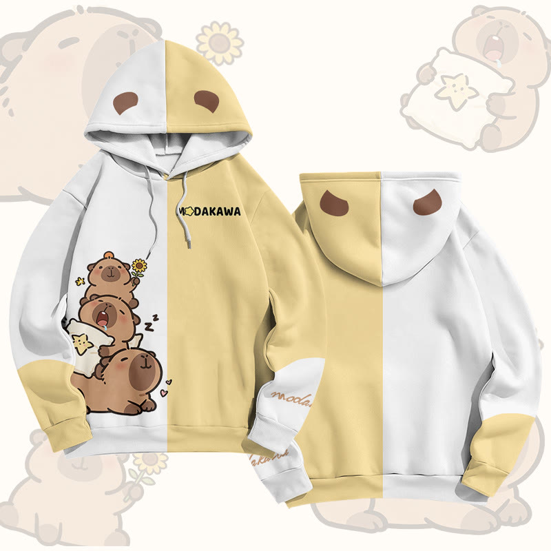 かわいいカピバラグラフィックModakawaプルオーバーパーカー - Yellow & White - 6XL - image 1