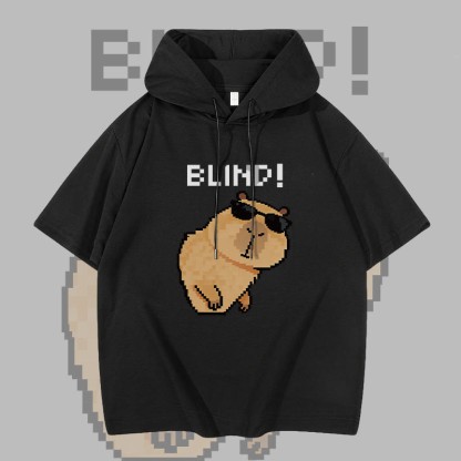 BLIND カピバラ グラフィックModakawa半袖パーカー - Black - 3XL - image 1