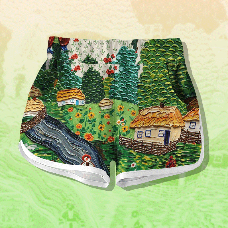 田舎の村のグラフィックModakawaショーツ - Green - 5XL - image 1