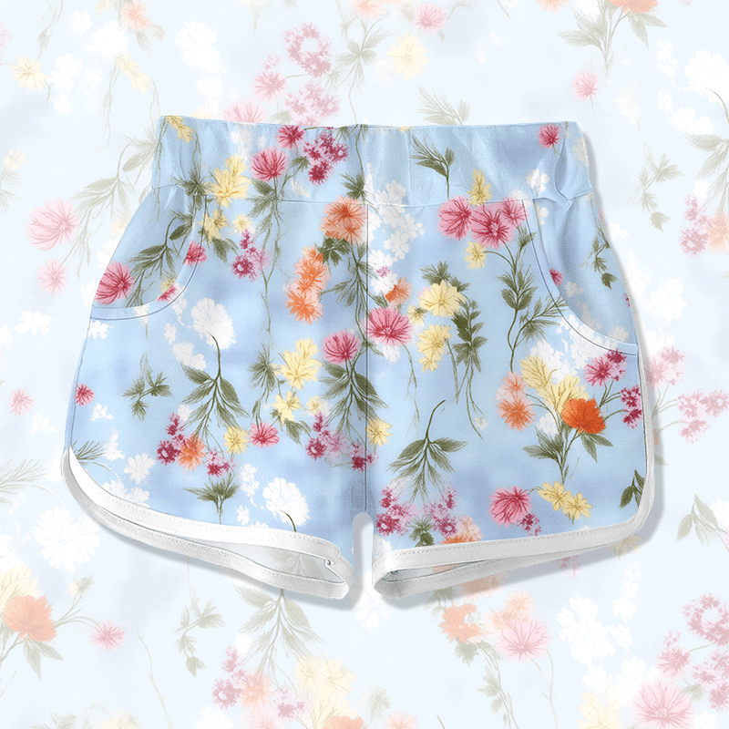 春の野花グラフィックModakawaショーツ - Blue - 5XL - image 1