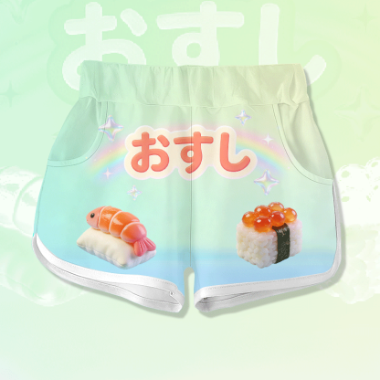カワイイ寿司グラフィックModakawaショーツ - Green - 5XL - image 1