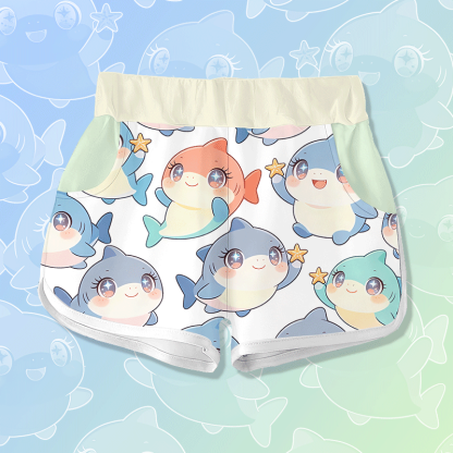 かわいいサメのグラフィック入りModakawaショーツ - White - 5XL - image 1