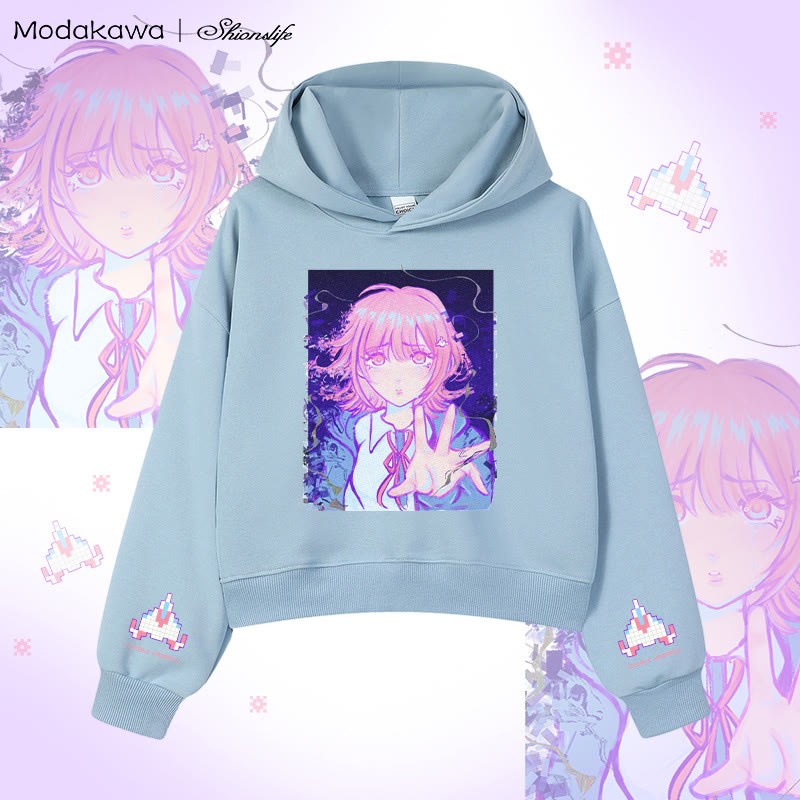 MODAKAWA × Shionslife 七海千秋 グラフィック クロップド綿フーディー - Blue - 3XL - image 1