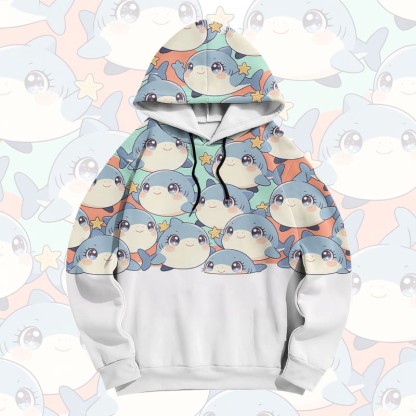 フレンドリーシャークグラフィックModakawaプルオーバーパーカー - White - 6XL - image 1