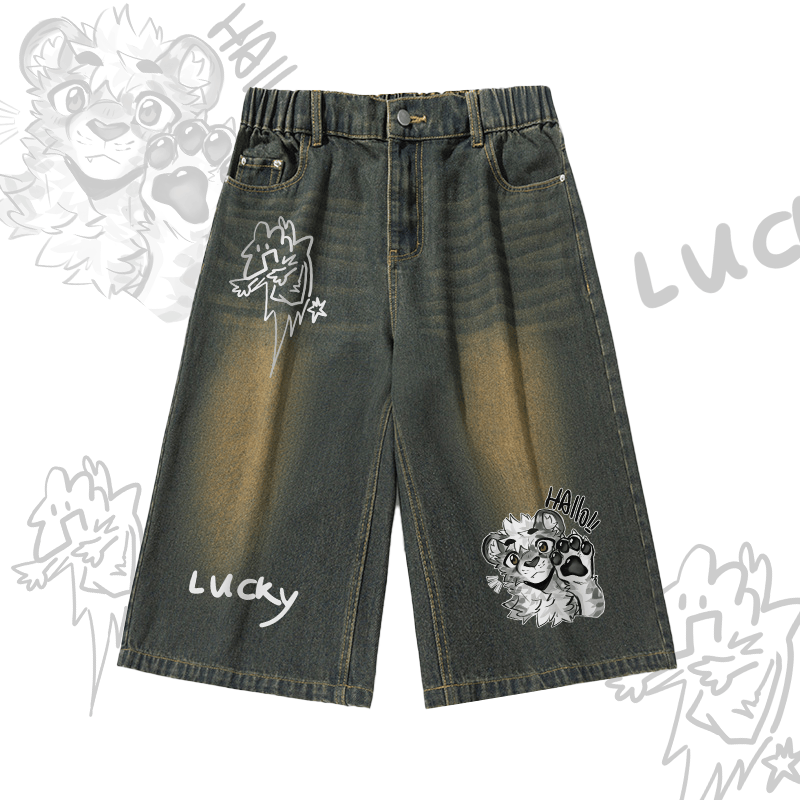 MODAKAWA × atka タイガーパウウェーブグラフィック ヴィンテージウォッシュ クロップドパンツ - Vintage Blue - 3XL - image 2