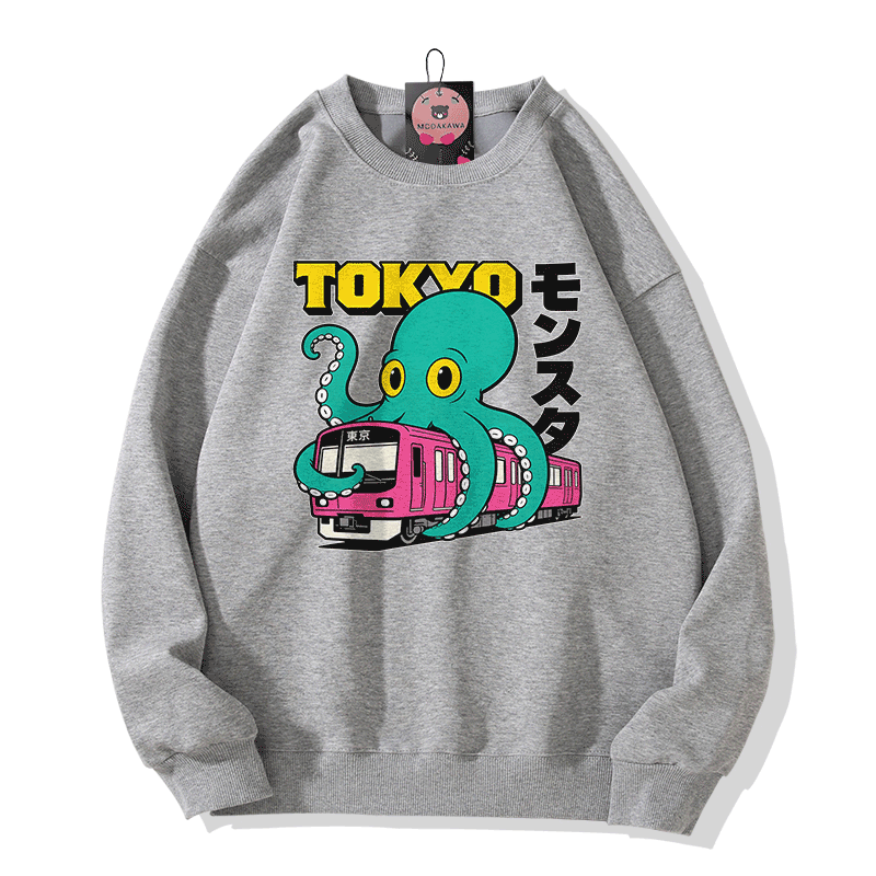 東京オクトパスモンスターグラフィックModakawaスウェットシャツ - Grey - 5XL - image 3