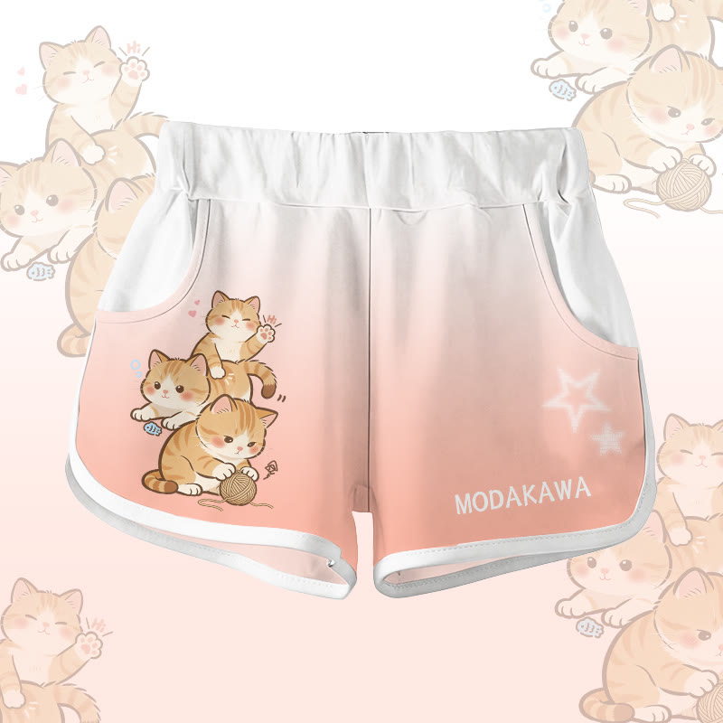 遊び心のある猫のグラフィック入りModakawaショーツ - Pink - 5XL - image 2