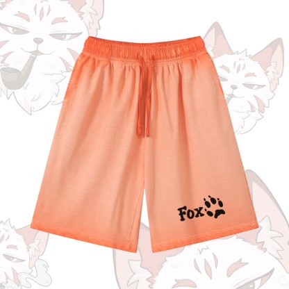 FOXグラフィックModakawa100%綿ヴィンテージウォッシュ ダメージ加工 ショートパンツ - Orange - 5XL - image 1