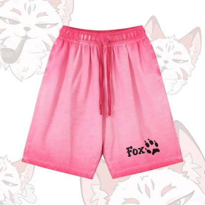 FOXグラフィックModakawa100%綿ヴィンテージウォッシュ ダメージ加工 ショートパンツ - Rose Red - 5XL - image 2