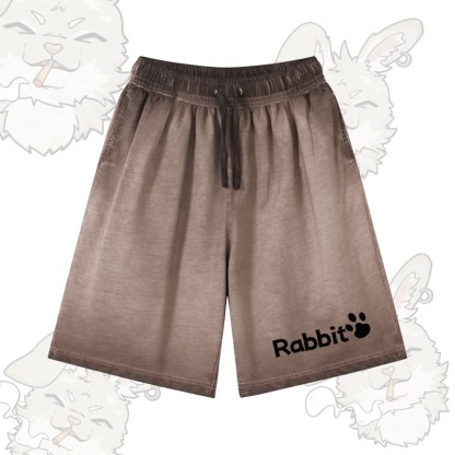 RABBIT グラフィックModakawa 100%綿グラデーション ヴィンテージウォッシュ ダメージ加工 ショートパンツ - Brown - 5XL - image 1