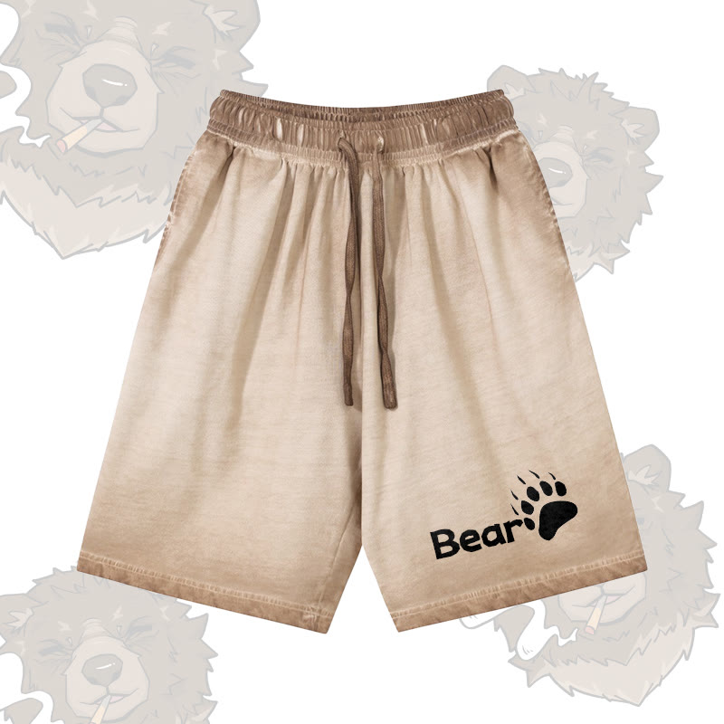 BEAR グラフィックModakawa 100%綿グラデーション ヴィンテージ ウォッシュ加工 ダメージ加工 ショートパンツ - Khaki - 5XL - image 2