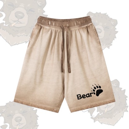 BEAR グラフィックModakawa 100%綿グラデーション ヴィンテージ ウォッシュ加工 ダメージ加工 ショートパンツ - Khaki - 5XL - image 2