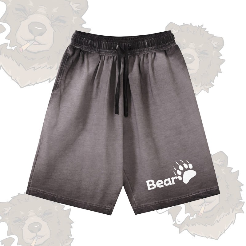 BEAR グラフィックModakawa 100%綿グラデーション ヴィンテージ ウォッシュ加工 ダメージ加工 ショートパンツ - Grey - 5XL - image 1
