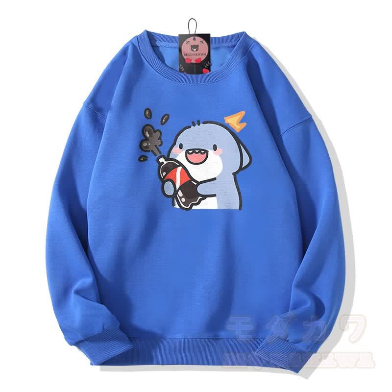 面白いサメのグラフィック入りModakawaユニセックス スウェットシャツ - ロイヤルブルー - 5XL - image 4