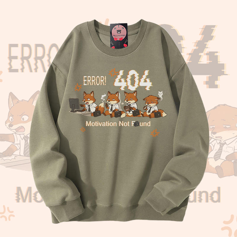 ERROR 404 MOTIVATION NOT FOUNDFox Graphic Modakawaスウェットシャツ - Light Khaki - 5XL - image 2