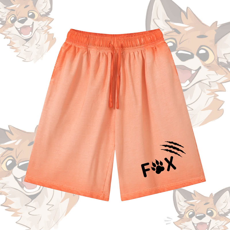 FOXグラフィックModakawa100%綿ヴィンテージウォッシュ ダメージ加工 ショートパンツ - Orange - 5XL - image 1
