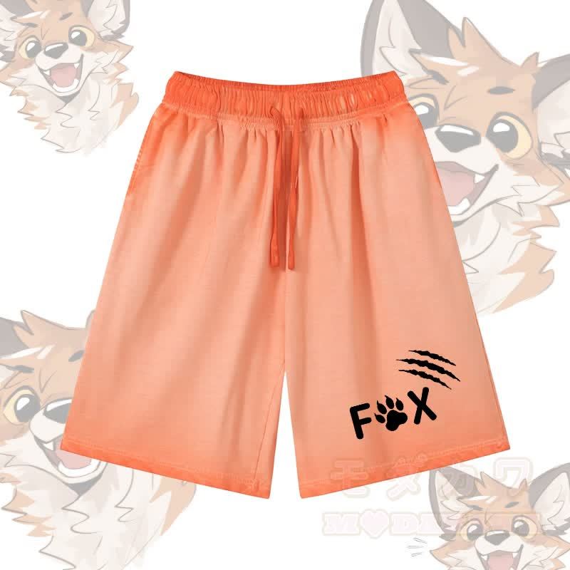 FOXグラフィックModakawa100%綿ヴィンテージウォッシュ ダメージ加工 ショートパンツ - オレンジ - 5XL - image 1