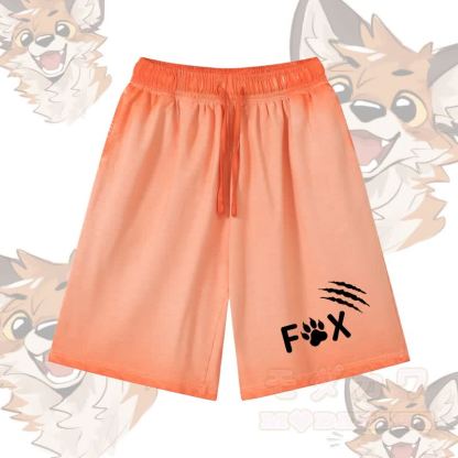 FOXグラフィックModakawa100%綿ヴィンテージウォッシュ ダメージ加工 ショートパンツ - オレンジ - 5XL - image 1
