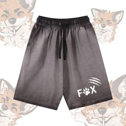 FOX Paw グラフィックModakawa 100%綿グラデーション ヴィンテージウォッシュ加工 ダメージ加工 ショートパンツ - グレー - 5XL - image 1