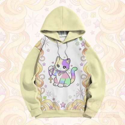 マキシマリストレインボーキャットグラフィックModakawaカラーブロックプルオーバーパーカー - image 5