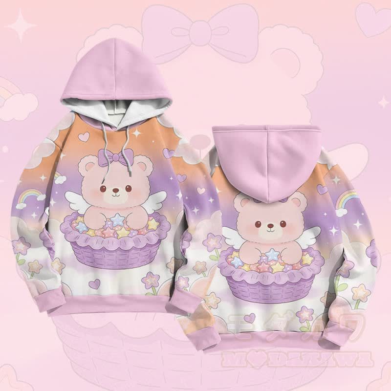 ケーキベアグラフィックModakawaカラーブロックプルオーバーパーカー - ピンク - 6XL - image 3