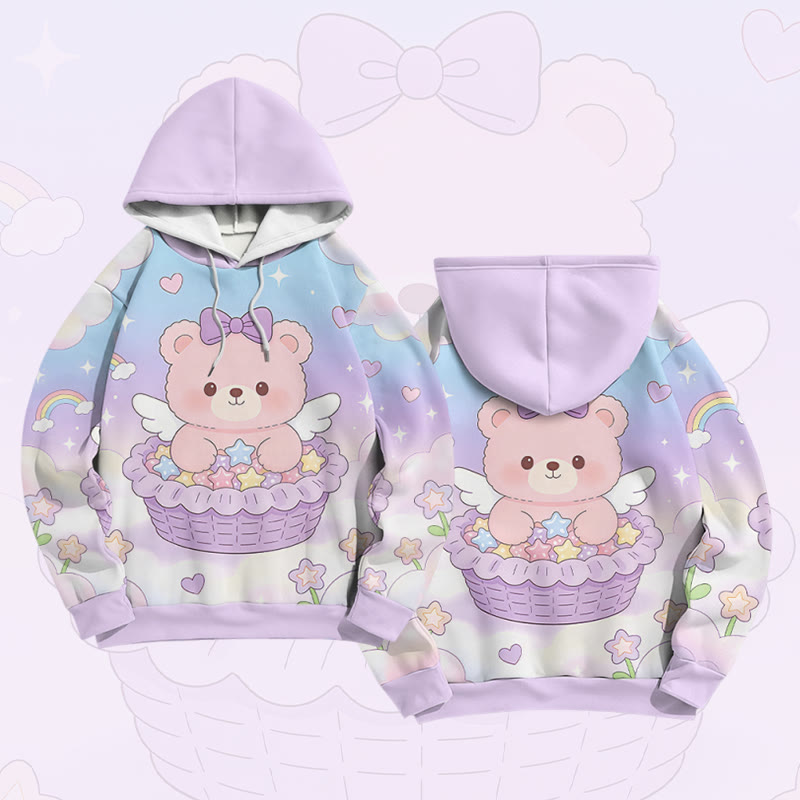 ケーキベアグラフィックModakawaカラーブロックプルオーバーパーカー - Purple - 6XL - image 2