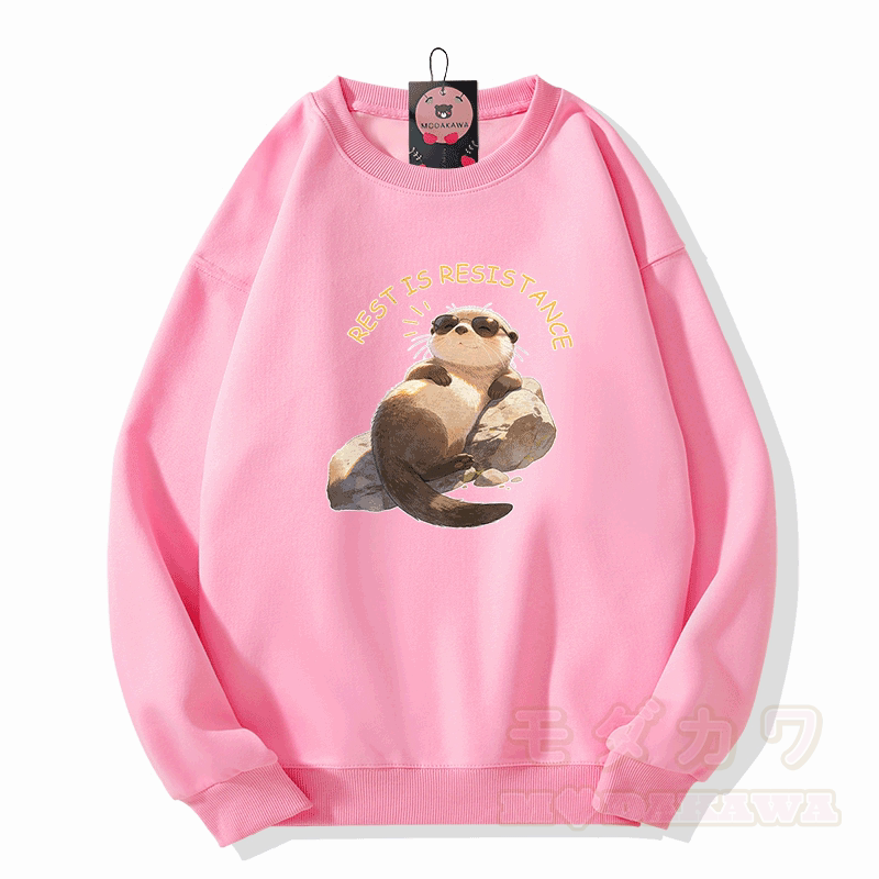 REST IS RESISTANCE カワウソ グラフィックModakawaユニセックス スウェットシャツ - ピンク - 5XL - image 2