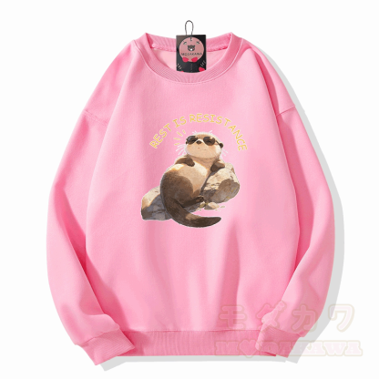 REST IS RESISTANCE カワウソ グラフィックModakawaユニセックス スウェットシャツ - ピンク - 5XL - image 2