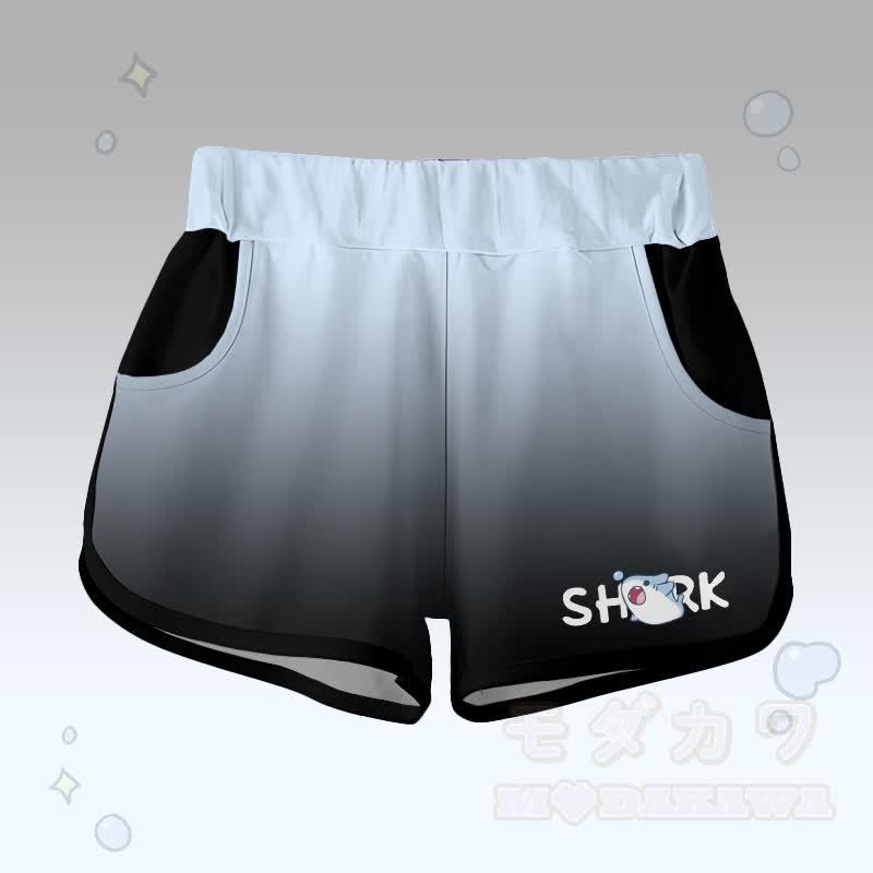 グラデーションシャークグラフィックTシャツ、レターグラフィックショーツ、Modakawaお揃いコーデ - 青と黒のショートパンツ - 5XL - image 8