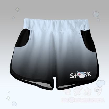 グラデーションシャークグラフィックTシャツ、レターグラフィックショーツ、Modakawaお揃いコーデ - 青と黒のショートパンツ - 5XL - image 8