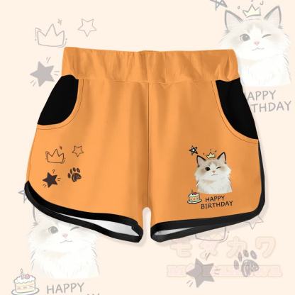 HAPPYバースデー ウィンクキャットケーキ グラフィックModakawaショーツ - オレンジ - 5XL - image 2