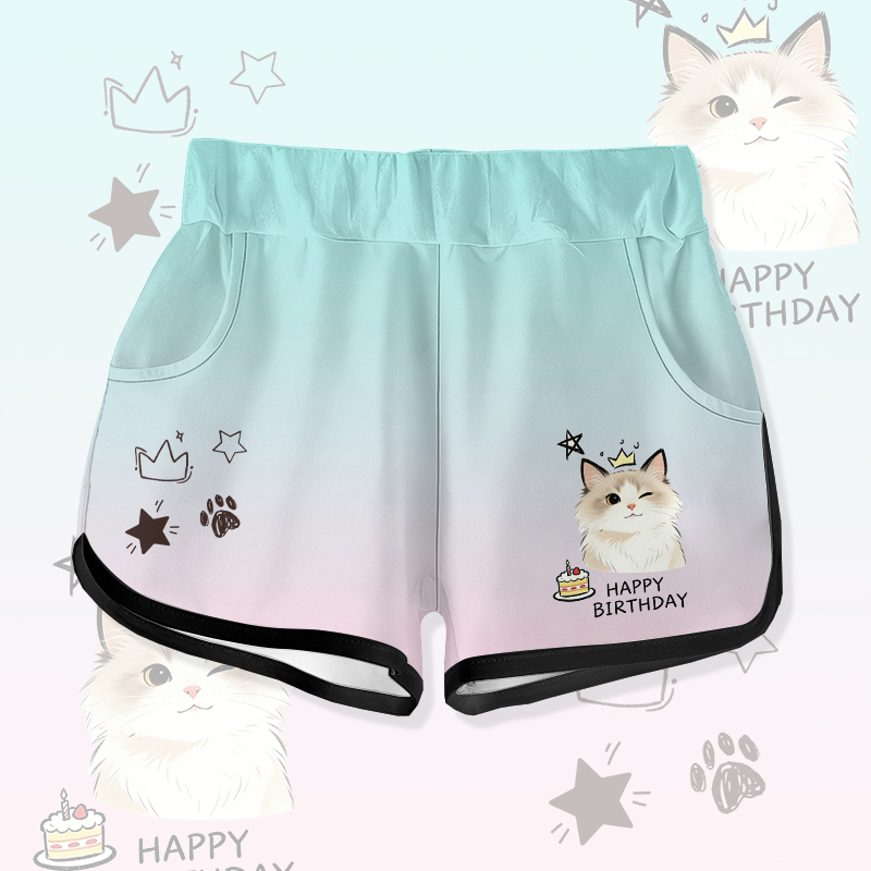 HAPPYバースデー ウィンクキャットケーキ グラフィックModakawaグラデーションショーツ - Green - 5XL - image 2