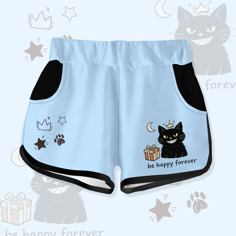 永遠にHAPPYでいよう 黒猫ギフト グラフィックModakawaショーツ - Blue - 5XL - image 1