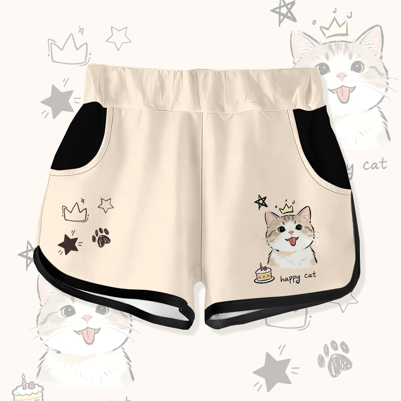 HAPPYキャットケーキグラフィックModakawaショーツ - Apricot - 5XL - image 1