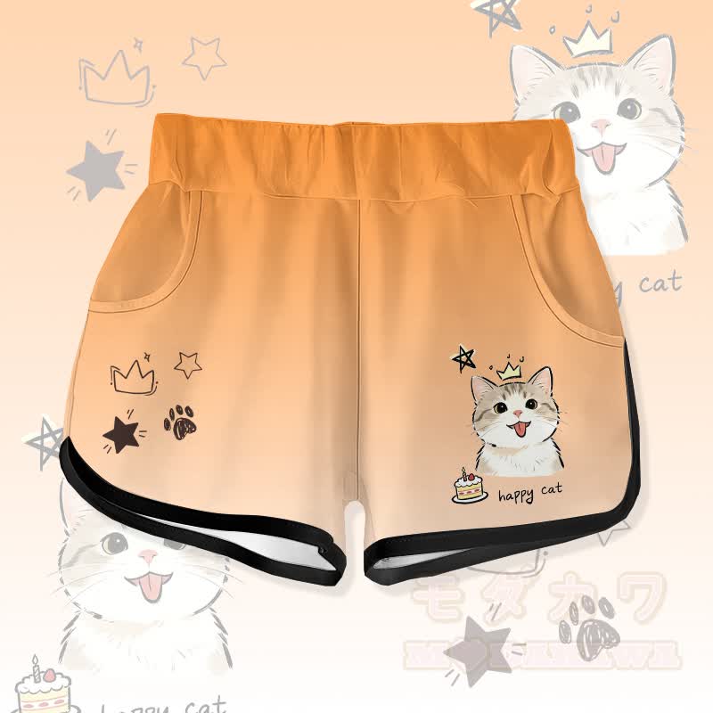 HAPPYキャットケーキグラフィックModakawaグラデーションショーツ - オレンジ - 5XL - image 2